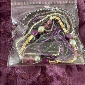 Elegant Purple and Gold Beaded Bracelet Set